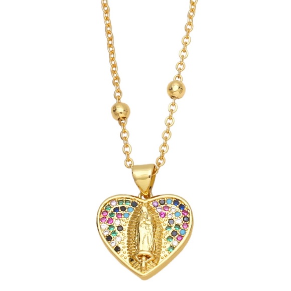 Virgin Mary Necklace for Women Copper Gold Plated Heart Necklace Catholic - Picture 2 of 5